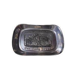 Vintage Wilton Give Us This Day Our Daily Bread Pewter Tray Made‎ In USA Heavy
